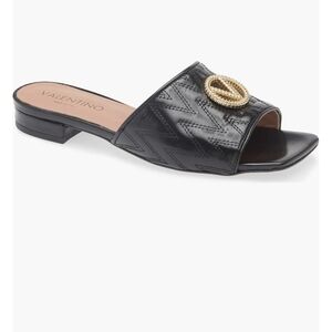 Valentino Black Mules with Gold Accent